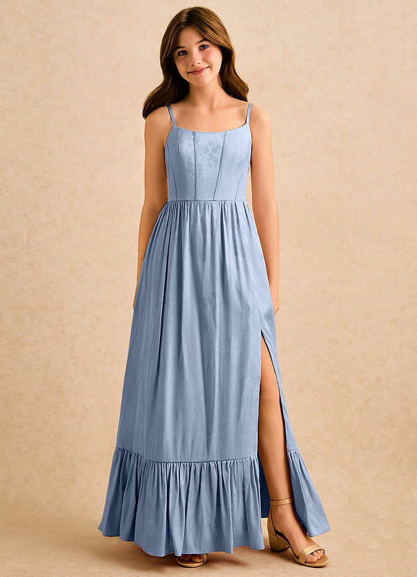 Azazie Naira Girls Formal Sukienki dla dziewczynek sypiących kwiaty Linia A Pofałdowany Żakard kwiatowy Długość podłogi Sukienka image1