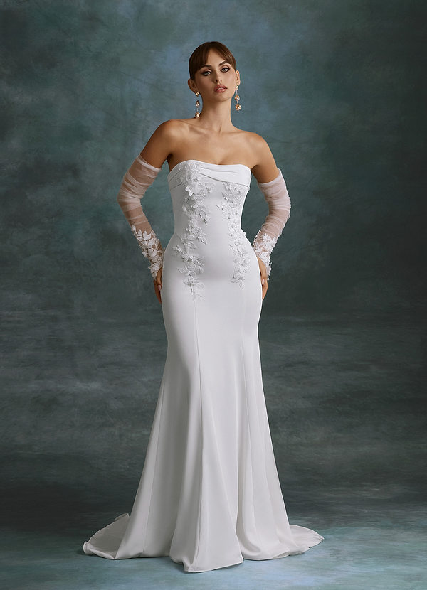 Azazie Katniss Robes de mariée Robe Sirène en Crêpe Dos Satin Bustier Diamant Blanc Champagne image1