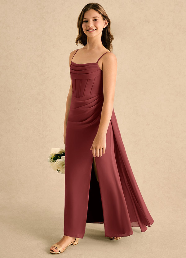 Azazie Moxie Girls Formal Sukienki dla Dziewczynki Sypiącej Kwiaty Linia A Koronka Szyfon Długość podłogi Sukienka image1