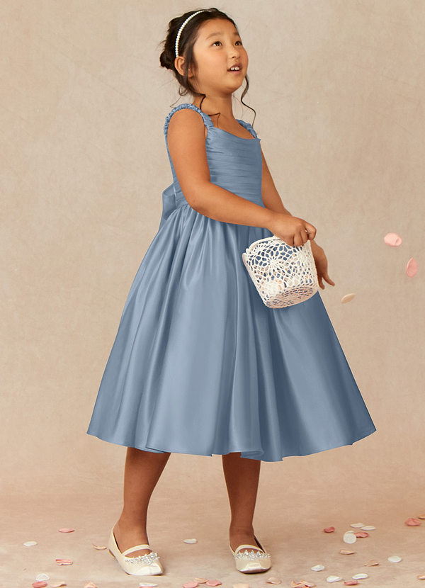 Azazie Cutie Pie Flower Girl Dresses Dusty Blue A-Line Pleated Matte Satin Dress image1