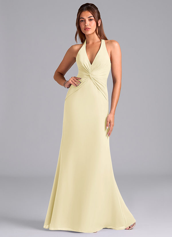 Azazie Valerie Vestidos Dama de Honor Vestido de Sorbete De Limón de Gasa de Corte Sirena con Plisado image1