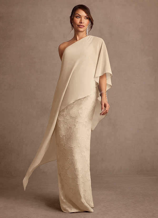 Azazie Wilma Mother of the Brides Dresses Champagne Sheath One Shoulder Floral Burnout Dress image1