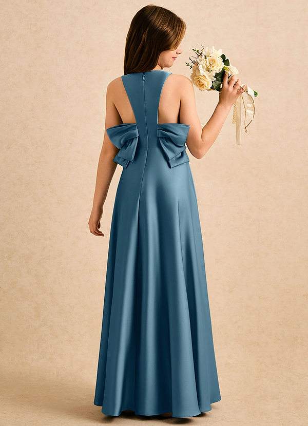 Azazie Nisha Girls Formal Sukienki dla dziewczynek sypiących kwiaty Linia A Pofałdowany Satyna elastyczna Długość podłogi Sukienka image1