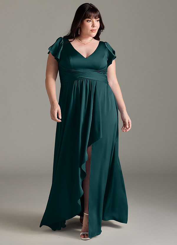 Azazie Omari Bridesmaid Dresses Pine A-Line Stretch Satin Dress image1