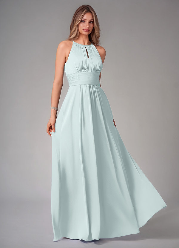 Azazie Bonnie Bridesmaid Dresses Mist A-Line Pleated Stretch Satin Dress image1