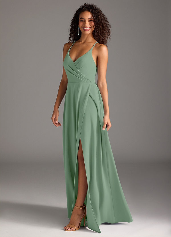 Azazie Davis Robes Demoiselle d'honneur Robe Trapèze en Crêpe Élastique Plissée Matcha image1