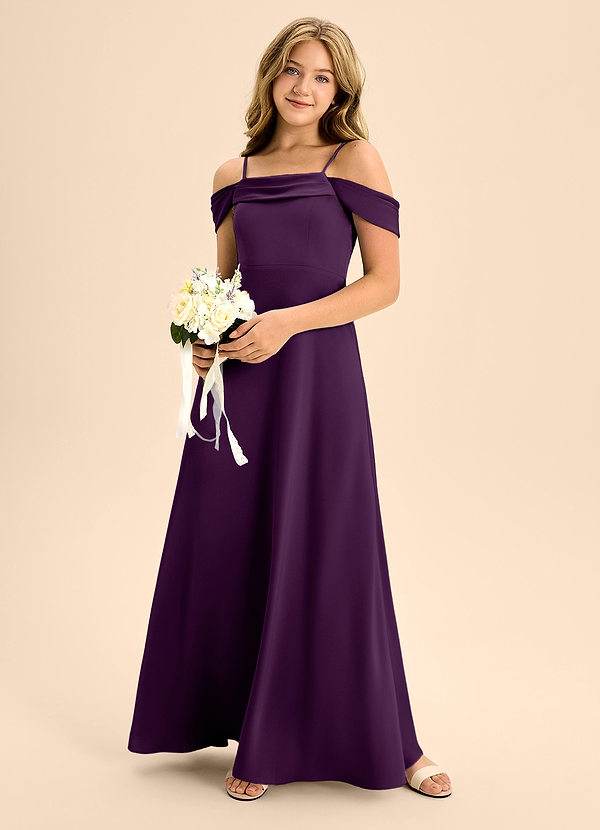 Azazie Anselie Junior Vestido de Uva de Satén Elástico de Corte En A con Vestidos sin tirantes image1