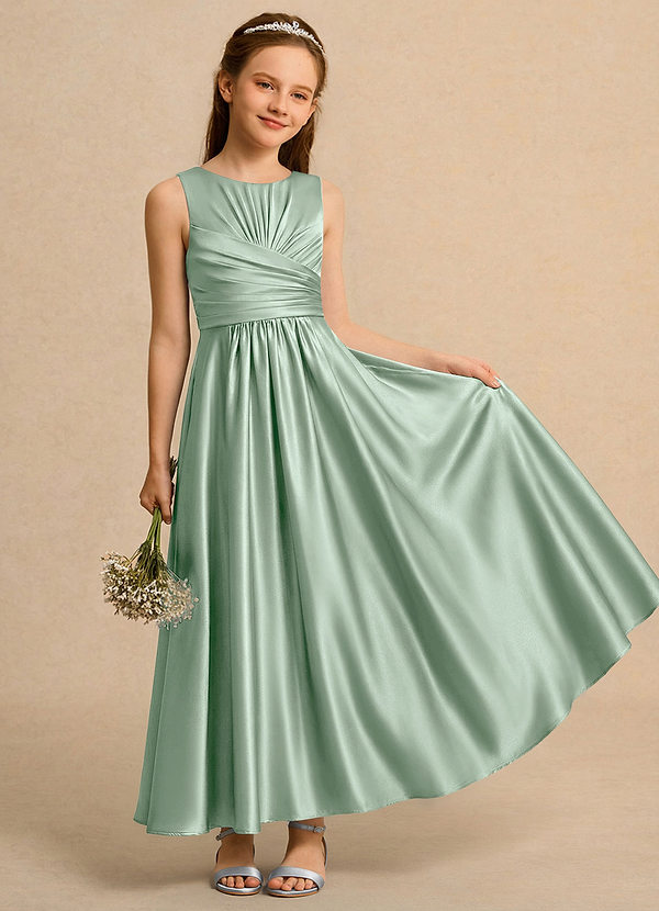 Azazie Ducky Girls Formal Klänningar för brudeflicka Klä A-Line i Stretch Satin Plisserad image1