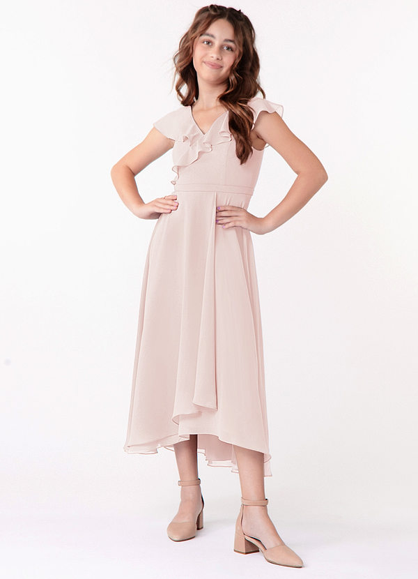 Azazie Posie Junior Rose Petal A-Line Ruched Chiffon Dress image1