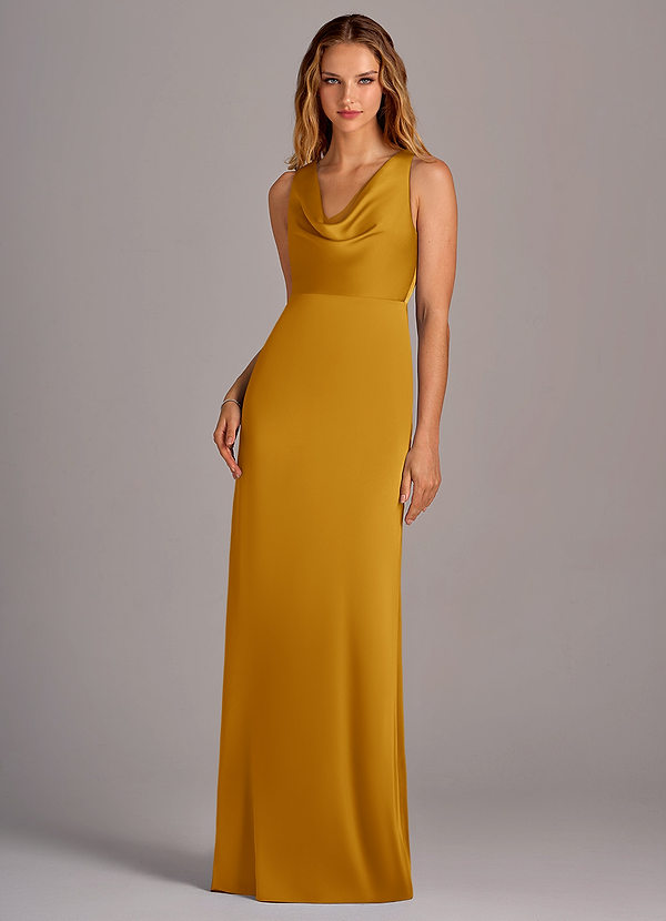 Azazie Wrenlee Bridesmaid Dresses Butterscotch A-Line Stretch Satin Dress image1