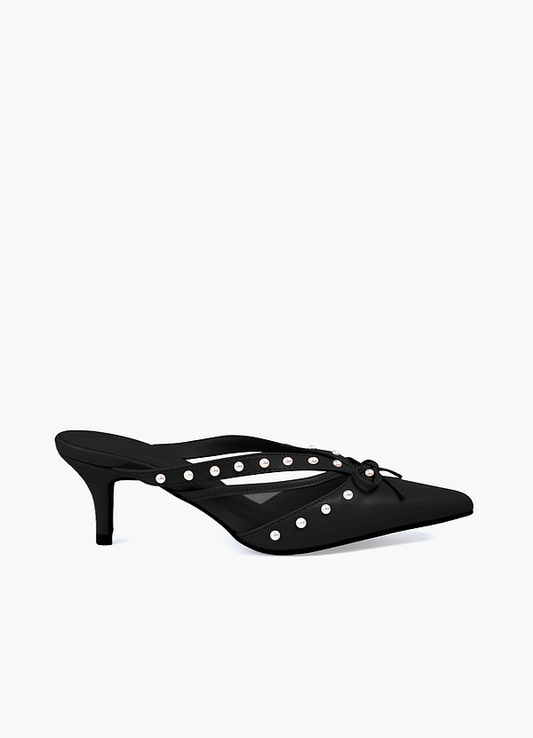 front Pearl and Bow Pointed Toe Kitten Heels