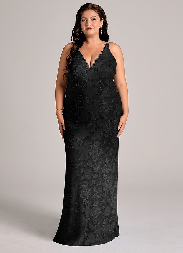 Azazie Tianna Abiti da Damigella Abito Tubino in Burnout Floreale Pizzo Nero image1