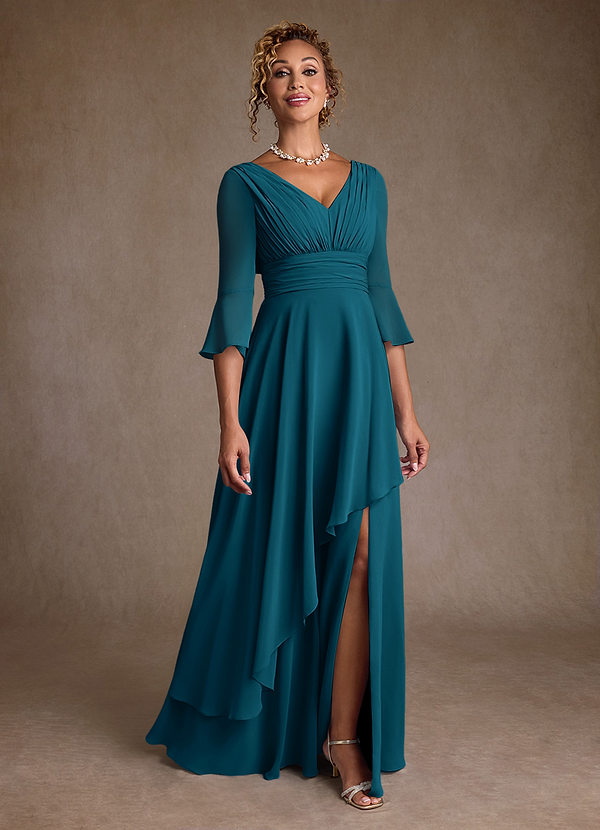 Azazie Eire Mother of the Brides Dresses Ink Blue A-Line Pleated Chiffon Dress image1
