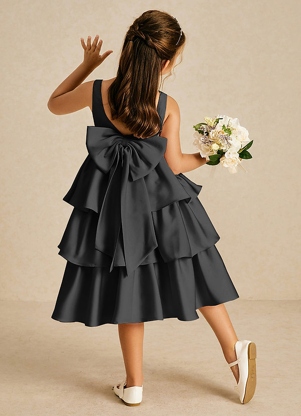 Azazie Margery Flower Girl Dresses Black A-Line Bow Stretch Satin Dress image1
