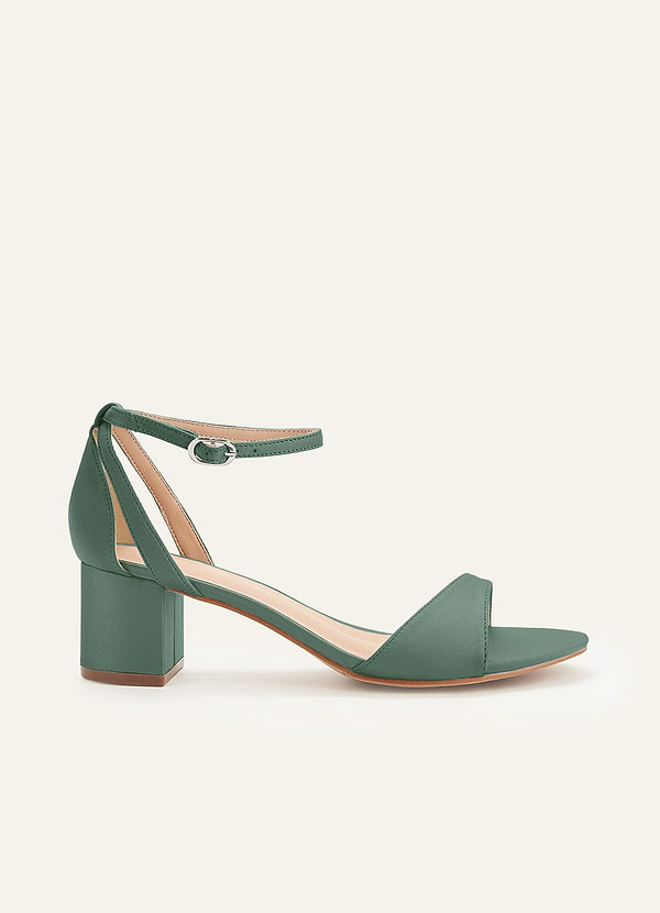 front Matching Color Matte Satin Ankle Strap Block Heels
