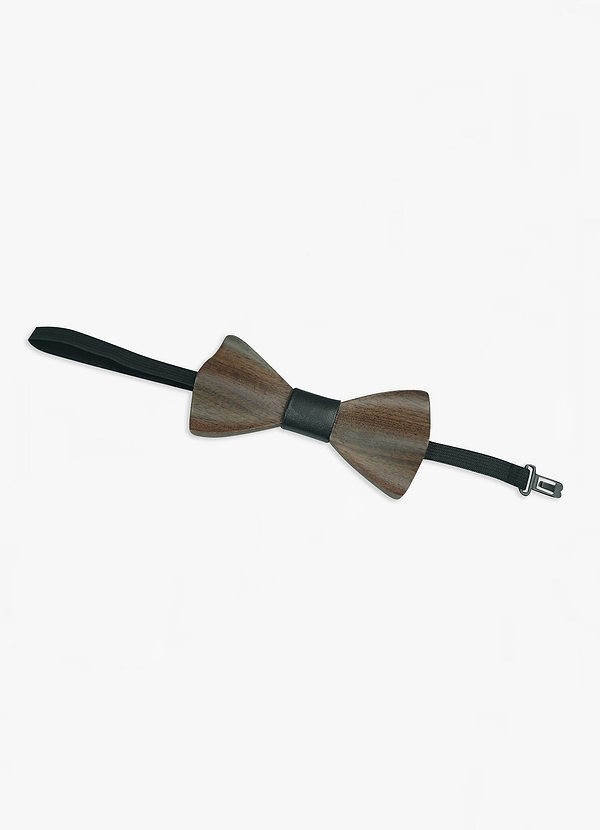 back Dark Wood Textured Bow Tie