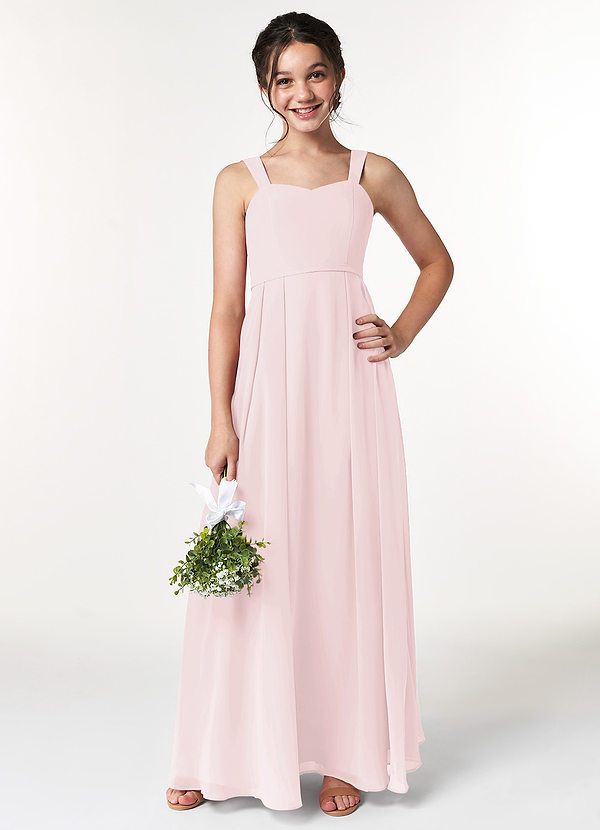 Azazie Simoan Junior Abito A-Line in Chiffon Scollo a Cuore Rosa Rossore image1