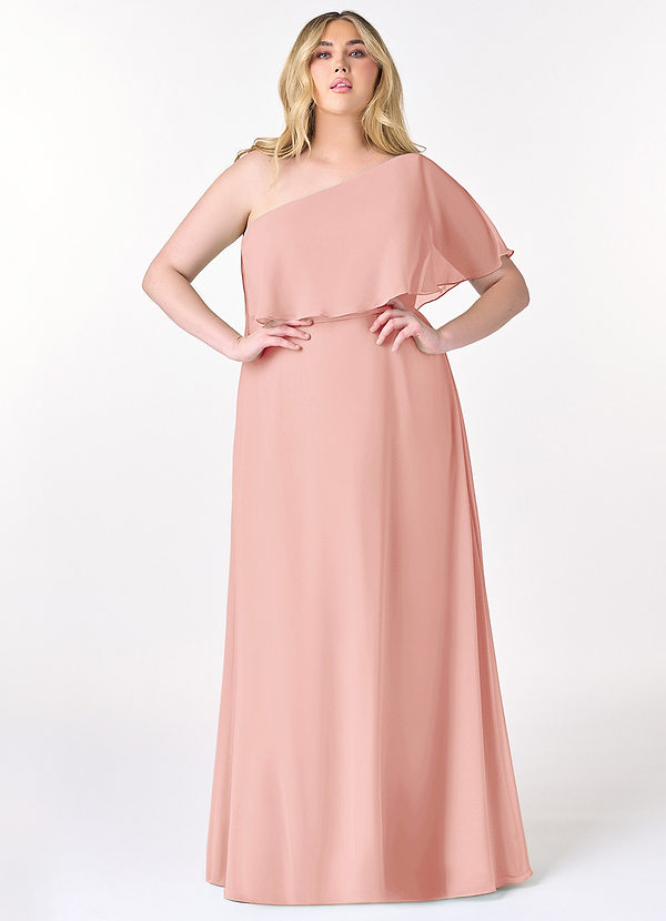 Azazie Lizzy Bridesmaid Dresses Rosette A-Line One Shoulder Chiffon Dress image1
