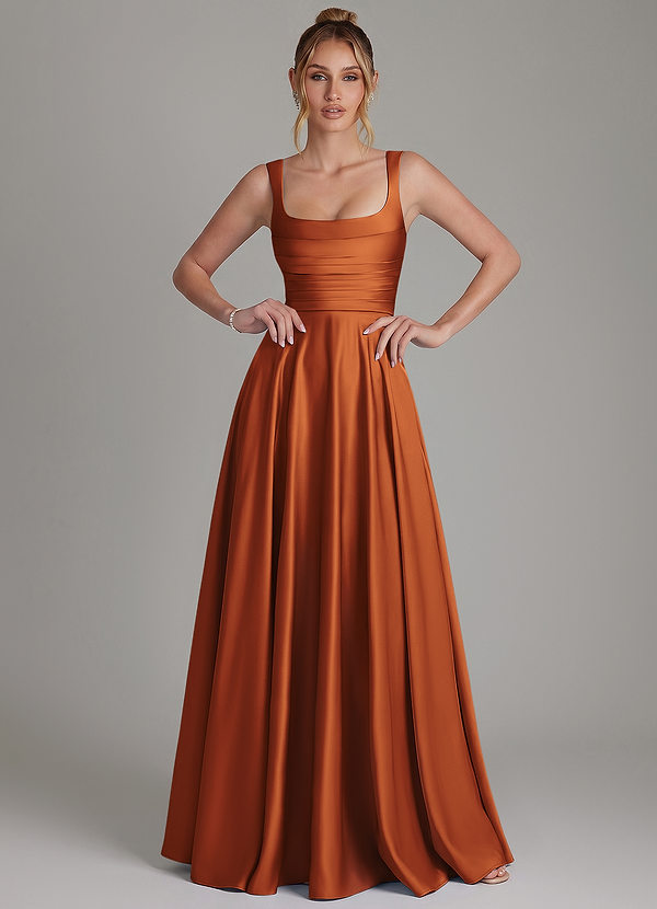 Azaria Bridesmaid Dresses Cinnamon A-Line Corset Stretch Satin Dress image1