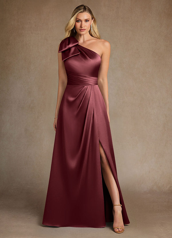 Azazie Easton Robe Mère de la Mariée & du Marié Robe Trapèze en Satin extensible Une épaule Merlot image1