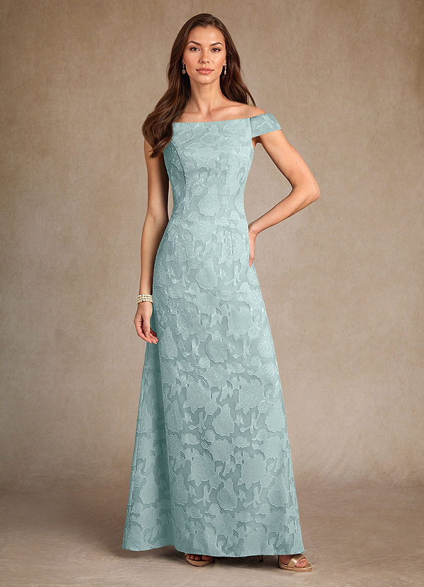 Azazie Moore Mother of the Brides Dresses Mist A-Line Boatneck Floral Burnout Dress image1