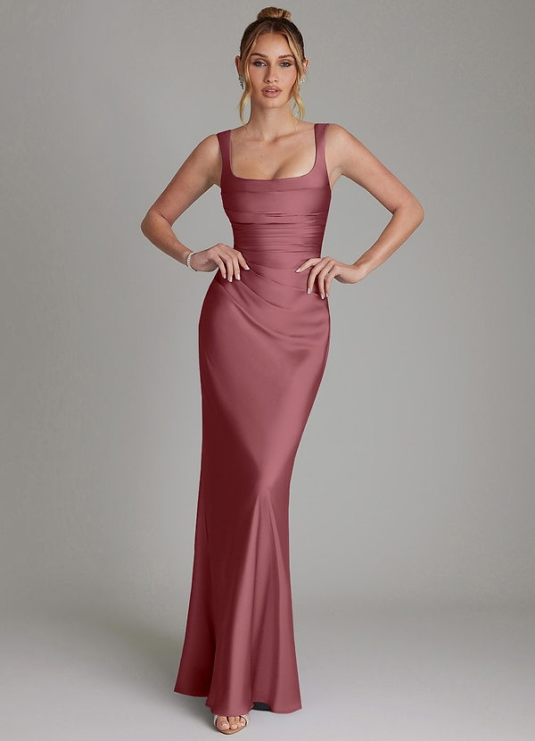 Azazie Agustina Brudepigekjoler Havfrue Korset Stræk satin Gulv-længde Kjole image1