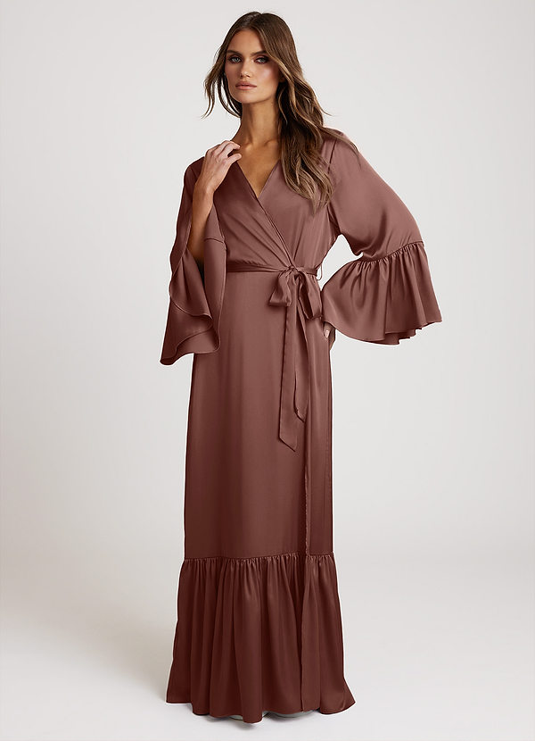 front Café Expresso Robe de noiva longo com babados