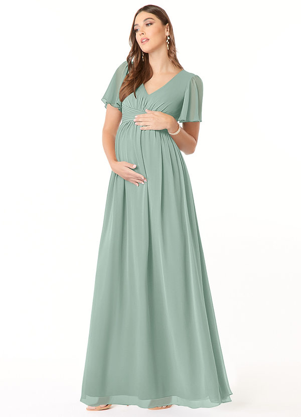 Azazie Verna Maternity Bridesmaid Dresses A-Line V-Neck Ruched Chiffon Floor-Length Dress image1