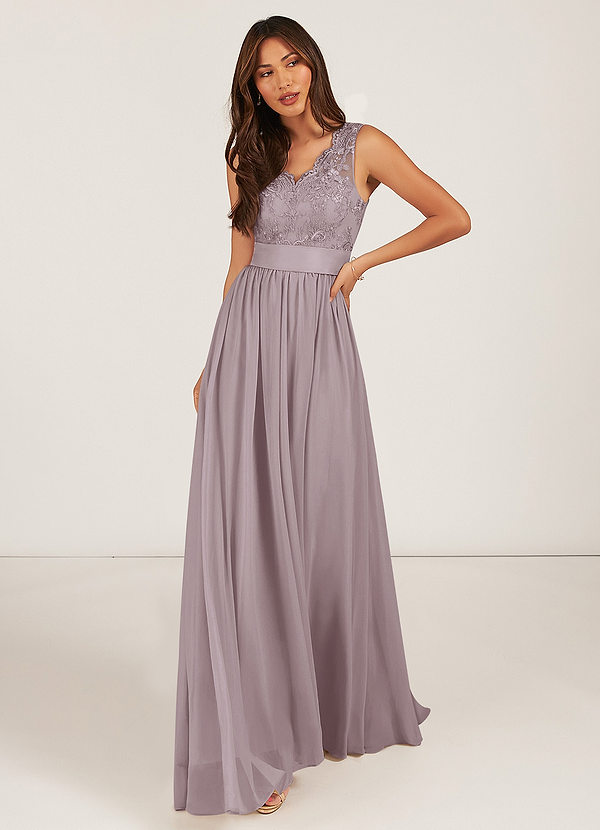 Azazie Gertrude Bridesmaid Dresses Dusk A-Line Lace Chiffon Dress image1