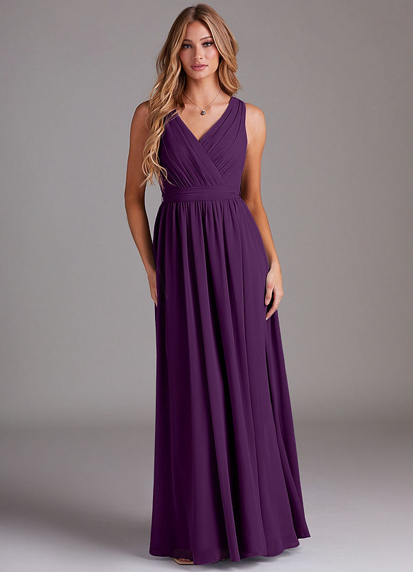 Azazie Kingsley Bridesmaid Dresses Grape A-Line Lace Chiffon Dress image1