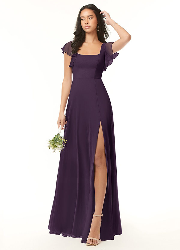 Azazie Bondi Bridesmaid Dresses Plum A-Line Ruffled Chiffon Dress image1