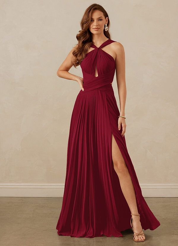 Christian Siriano Bridal for Azazie 1009 Brautjungfernkleider A-Linie Plissee Chiffon Kleid Burgunderrot image1