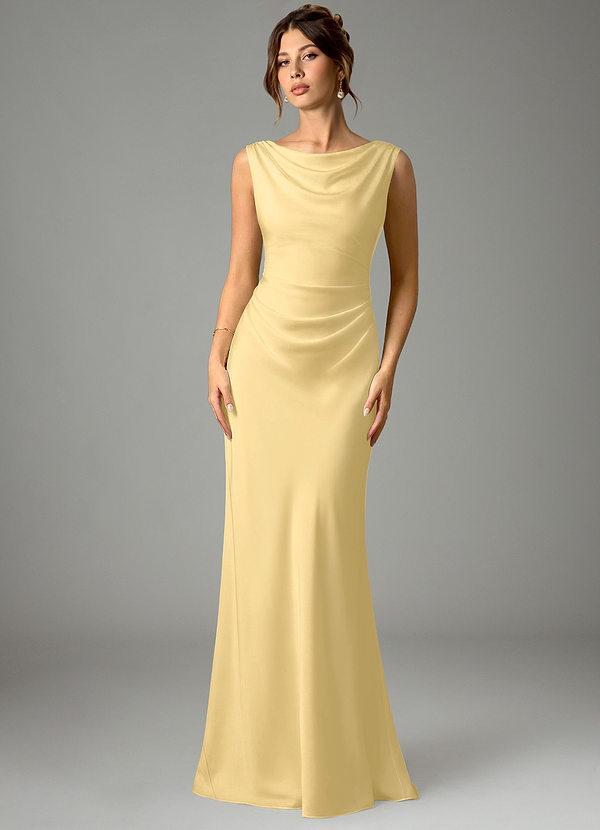 Azazie Kieryn Bridesmaid Dresses Butter Mermaid Pleated Stretch Satin Dress image1