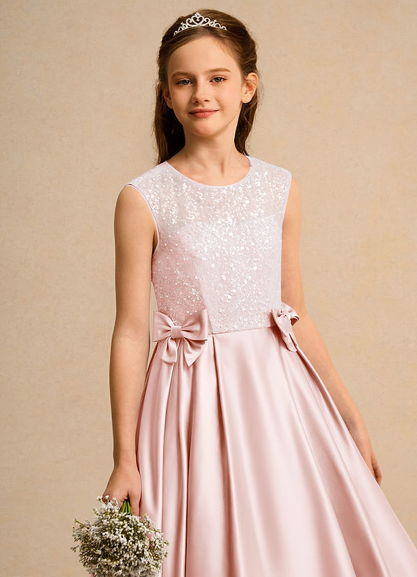 Azazie Candy Girl Flower Girl Dresses Blushing Pink Ball-Gown Bow Matte Satin Dress image1