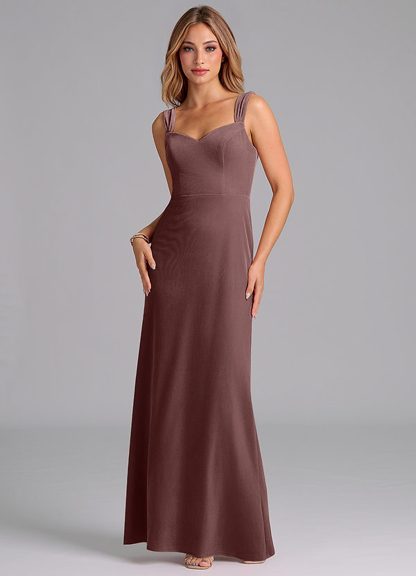 Azazie Denice Bridesmaid Dresses Espresso Sheath Sweetheart Neckline Velvet Dress image1