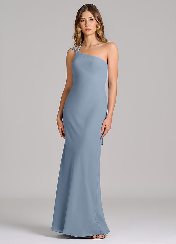 Azazie Monroe 신부 들러리 드레스 쉬스 한쪽 어깨 쉬폰 바닥 길이 드레스 image1