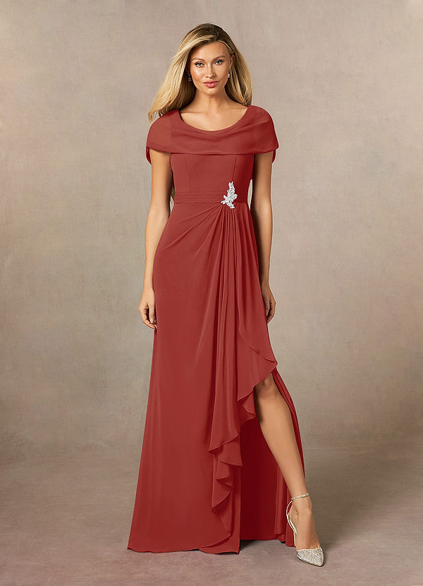 Azazie Mary Mother of the Brides Dresses Terracotta A-Line Side Slit Chiffon Dress image1