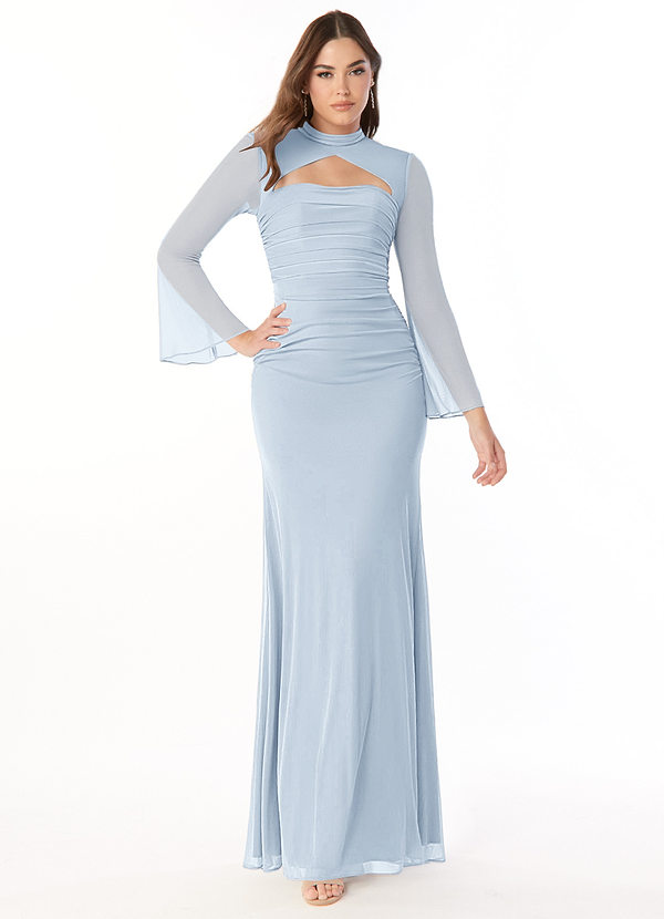 Azazie Ayesha Bridesmaid Dresses Mermaid Long Sleeve Mesh Floor-Length Dress image1