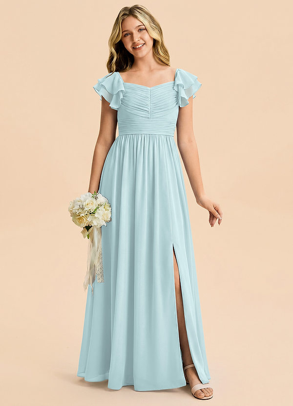 Azazie Anaya Junior Vestido Neblina de Gasa de Corte en A con Escote corazón image1