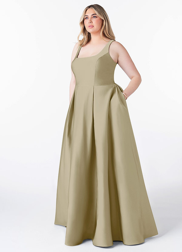 Azazie Neve Brautjungfernkleider Ballkleid mit Taschen Stretch-Satin Kleid Moosgrün image1