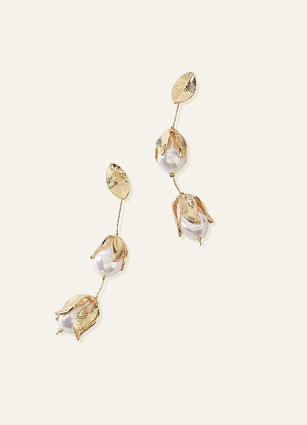 front Pearl and Gold Leaf Drop Earrings