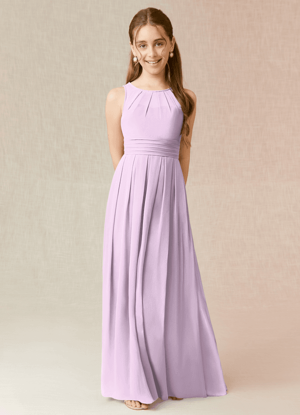 Azazie Bibiane Junior Frosted Lilac A-Line Pleated Chiffon Dress image1