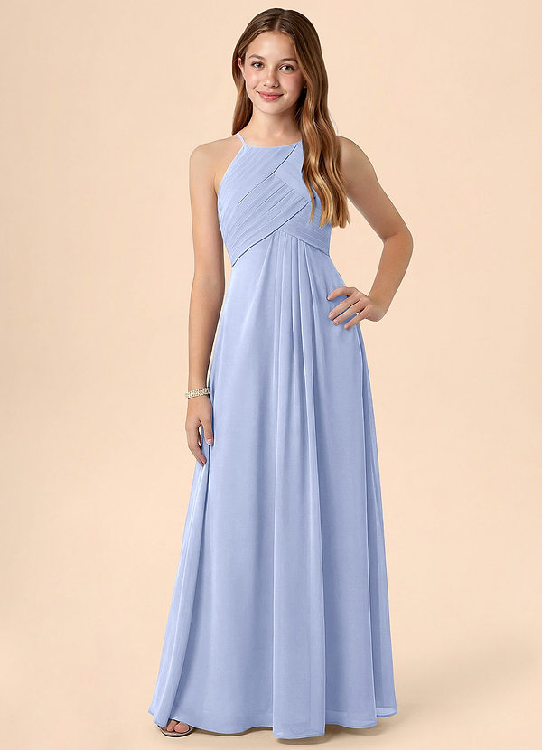 Azazie Ginny Junior Vestido de Hielo de Gasa de Corte en A con Plisado image1