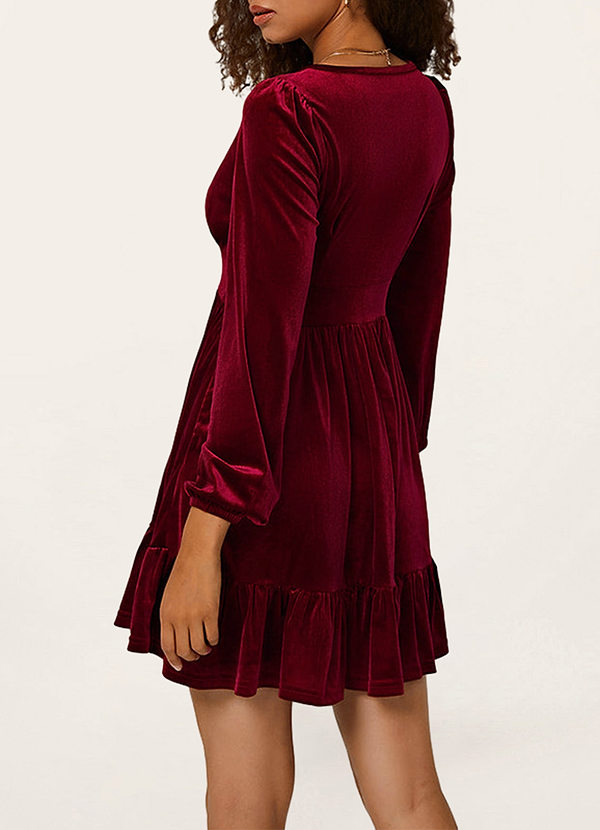 back Ila Burgundy Velvet Long Sleeve Mini Dress