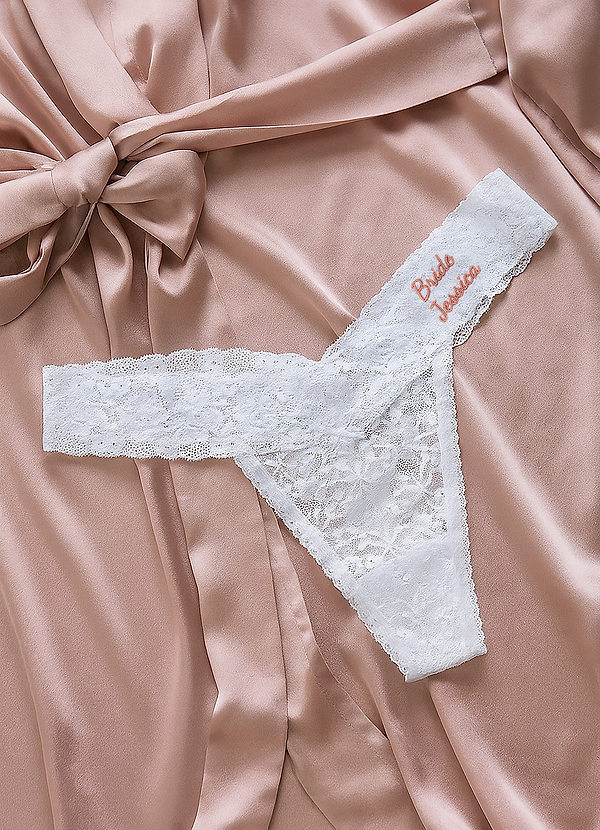 front Personalized Embroidered Name Lace Thong Wedding Panty