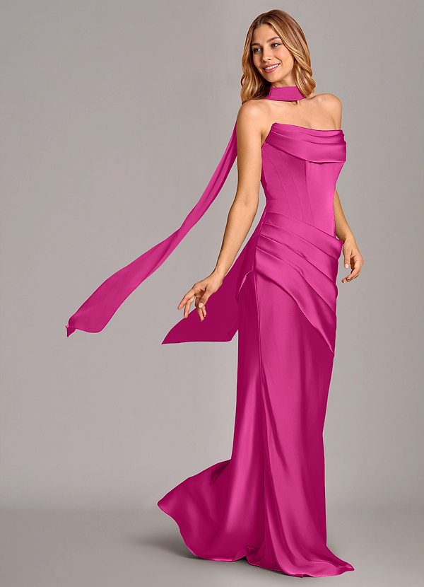 Azazie Pelagia Brudtärneklänningar Klä av Sjöjungfru i Stretch Satin Korsett Fuchsia Konvertibel image1