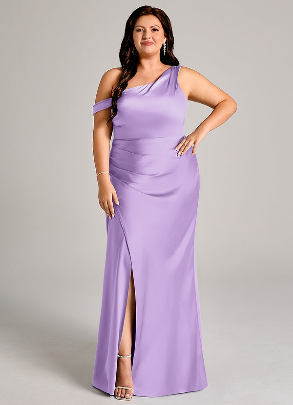 Azazie Madelyn Bridesmaid Dresses Lilac Mermaid One Shoulder Stretch Satin Convertible Dress image1