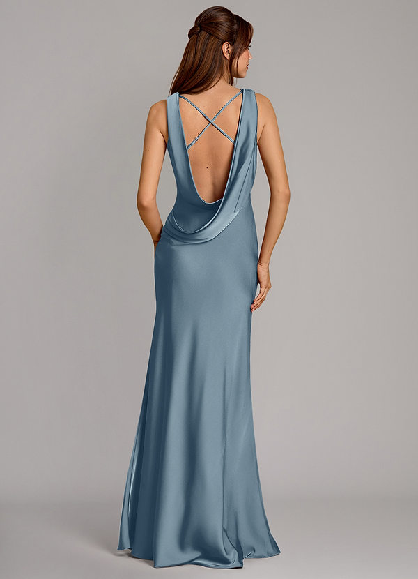 Azazie Cheryl Robes Demoiselle d'honneur Robe Sirène en Satin extensible Bleu Poussiéreux image1