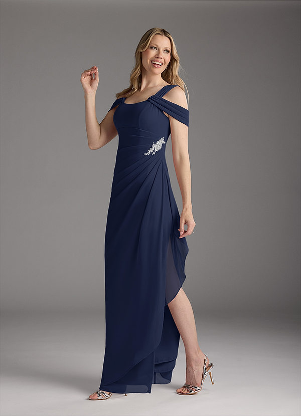 Azazie Weitzman Mother of the Brides Dresses Dark Navy Sheath Sequins Mesh Dress image1