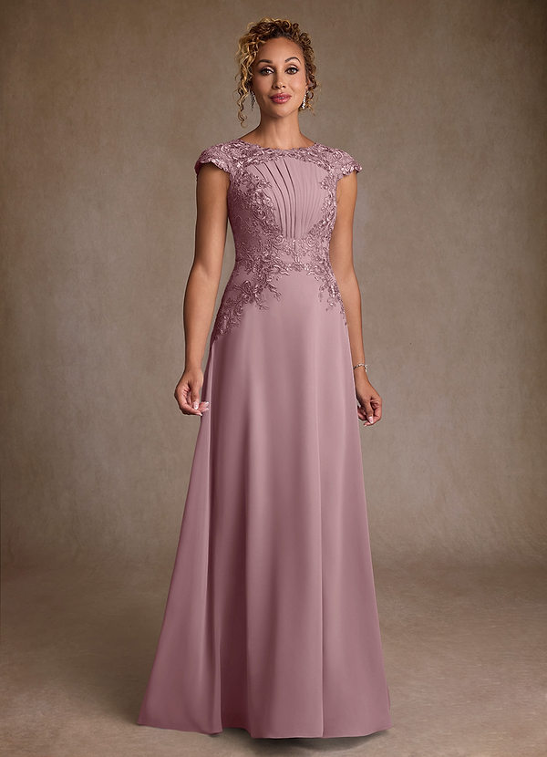 Azazie Christi Vestidos de Madre de la Novia Vestido de Rosa Polvorienta de Gasa de Corte en A con Encaje image1